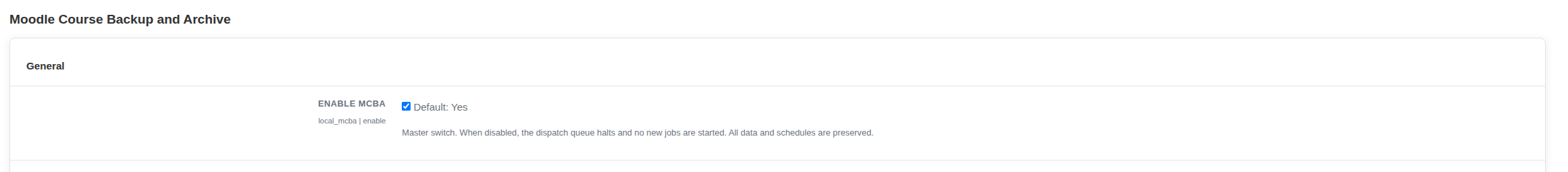 Screenshot of a Moodle course page showing a backup file link and a message about restoring the file