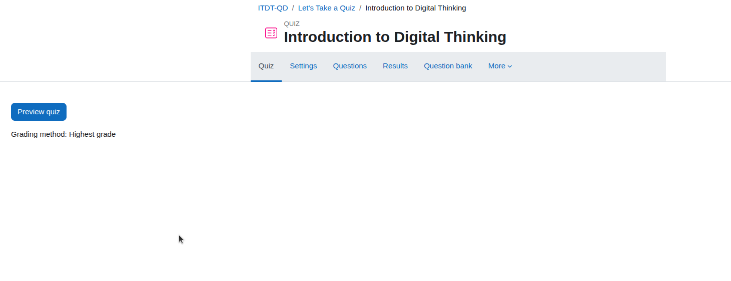 Screenshot of an online quiz interface titled "Introduction to Digital Thinking
