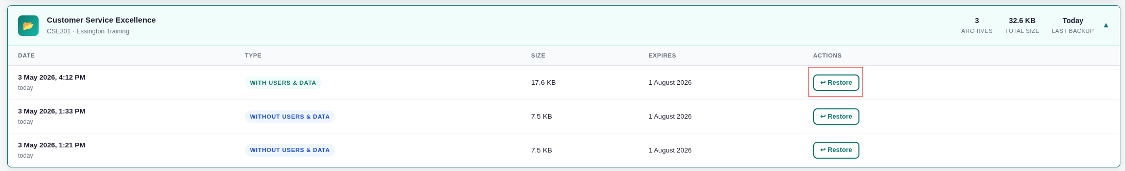 A table listing files with details like date, type, size, expiry, and actions