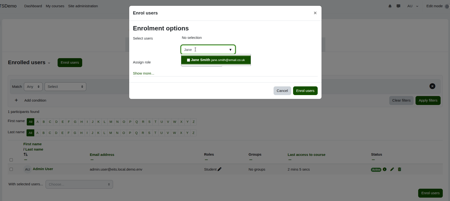 A user enrollment window with options to select and assign users